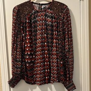 Women's Black and Red Patterned Top